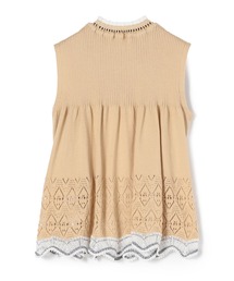 マメクロゴウチ カーテンモチーフニットベスト レース ノースリーブ ニット 黒 Mame Kurogouchi マメクロゴウチ 21SS Traditional Curtain Lace