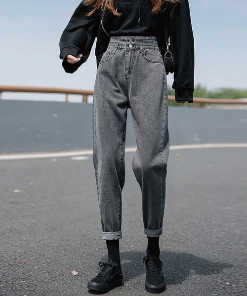 meJane（ミージェーン）の「ジップフライハイウエストルーズデニム（デニムパンツ・レディース・ブルー/ブラック・M/L/S）」の4枚目の写真