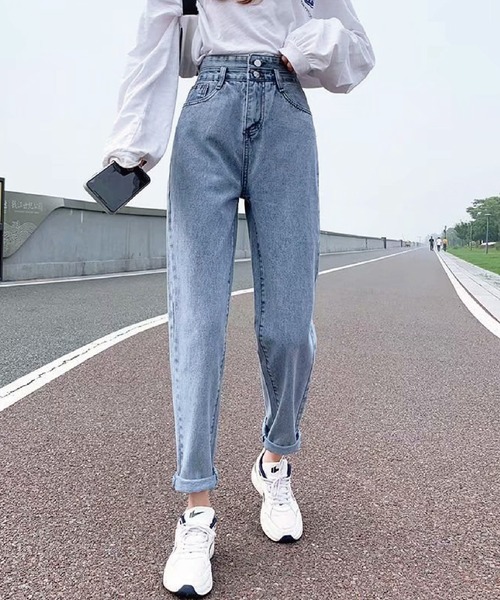 meJane（ミージェーン）の「ジップフライハイウエストルーズデニム（デニムパンツ・レディース・ブルー/ブラック・M/L/S）」の6枚目の写真