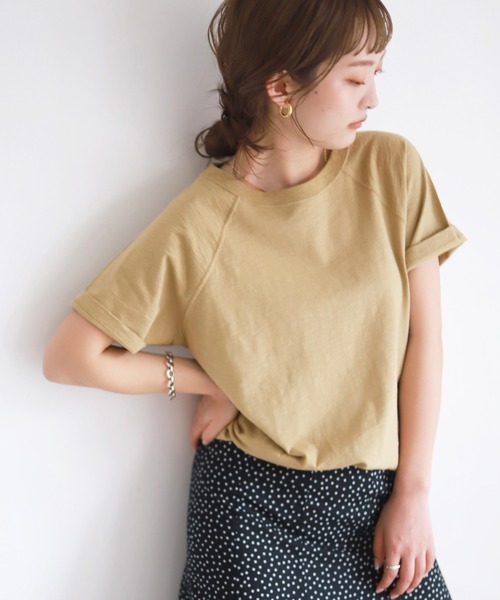 SLOBE IENA(スローブイエナ)の「スラブ天竺ラグランTシャツ【手洗い可能】◆(Tシャツ/カットソー・レディース・カーキ/ブラック/ホワイト/サックスブルー・FREE)」の3枚目の写真