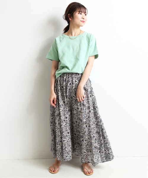 SLOBE IENA(スローブイエナ)の「スラブ天竺ラグランTシャツ【手洗い可能】◆(Tシャツ/カットソー・レディース・カーキ/ブラック/ホワイト/サックスブルー・FREE)」の8枚目の写真