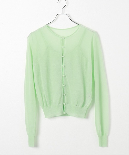 ROCKET x LUNCH（ロケットアンドランチ）の「【ROCKET * LUNCH/ロケット ランチ】シースルーニットカーディガン（ニット/セーター・レディース・ブラック/アーミー・SMALL）」の2枚目の写真