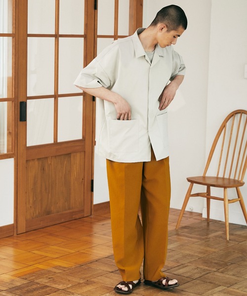 セール】【nowm】LOOSE BOX SLIT W-POCKET S/S OPEN COLLAR SHIRT 