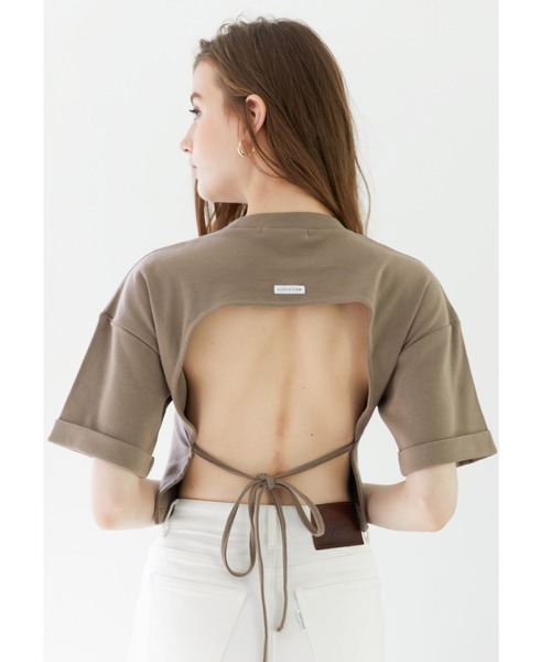 ALEXIA STAM(アリシアスタン)の「Back Open Ribbon Tee/バックリオープンリボンティー(Tシャツ/カットソー・レディース・チャコールグレー/モカ/オレンジ系その他・FREE)」の2枚目の写真