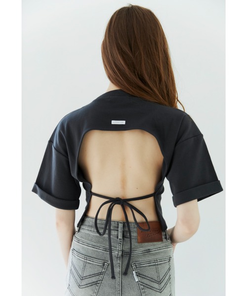 ALEXIA STAM(アリシアスタン)の「Back Open Ribbon Tee/バックリオープンリボンティー(Tシャツ/カットソー・レディース・チャコールグレー/モカ/オレンジ系その他・FREE)」の6枚目の写真