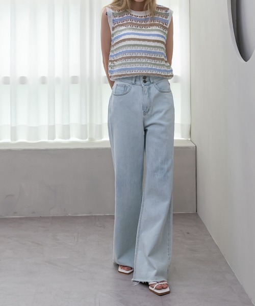 UNE MANSION（ユヌマンション）の「ハイウエストツーボタンラッパパンツ（デニムパンツ・レディース・ライトブルー/ブルー・SMALL/MEDIUM/LARGE）」の14枚目の写真