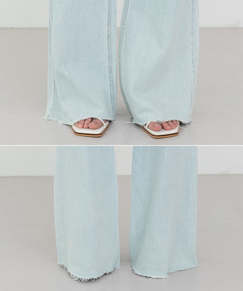 UNE MANSION（ユヌマンション）の「ハイウエストツーボタンラッパパンツ（デニムパンツ・レディース・ライトブルー/ブルー・SMALL/MEDIUM/LARGE）」の7枚目の写真