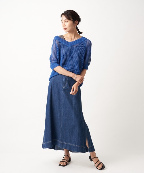 RIVE DROITE（リヴドロワ）の「デニム切替ロングスカート（デニムスカート・レディース・ネイビー/ブルー・FREE）」の10枚目の写真