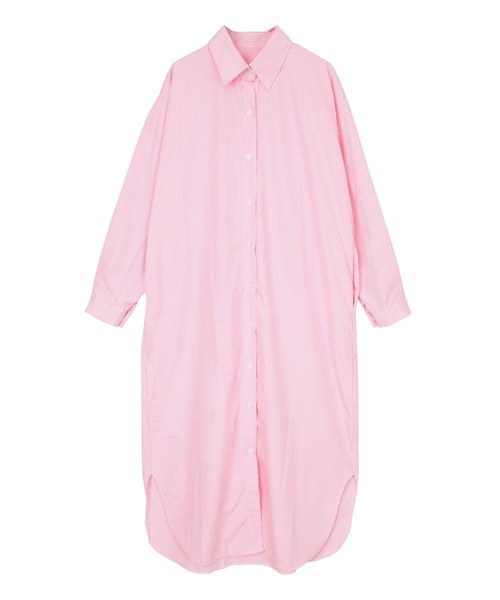 UR'S（ユアーズ）の「ｽﾄﾗｲﾌﾟﾛﾝｸﾞｼｬﾂﾜﾝﾋﾟｰｽ（シャツワンピース・レディース・ピンク/ブルー・F）」の2枚目の写真