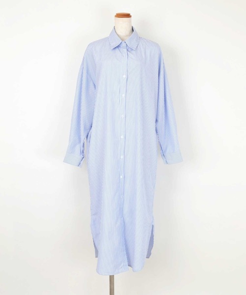 UR'S（ユアーズ）の「ｽﾄﾗｲﾌﾟﾛﾝｸﾞｼｬﾂﾜﾝﾋﾟｰｽ（シャツワンピース・レディース・ピンク/ブルー・F）」の10枚目の写真