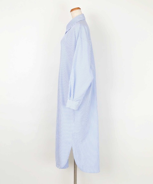 UR'S（ユアーズ）の「ｽﾄﾗｲﾌﾟﾛﾝｸﾞｼｬﾂﾜﾝﾋﾟｰｽ（シャツワンピース・レディース・ピンク/ブルー・F）」の11枚目の写真