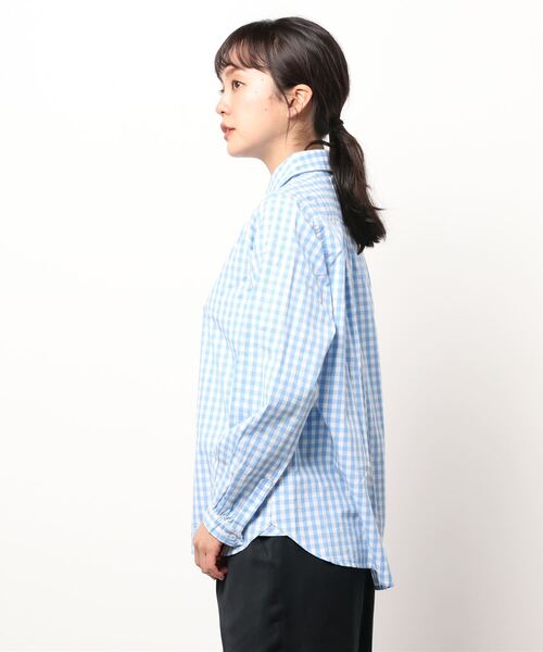 GRANDMA MAMA DAUGHTER（グランマママドーター）の「∴【GRANDMA MAMA DAUGHTER / グランママドーター】ラウンドカラーハーフブランケットシャツ　GS2012561（シャツ/ブラウス・レディース・サックスブルー/ブラック/ネイビー・0）」の4枚目の写真