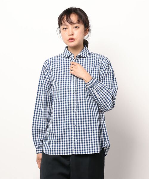 GRANDMA MAMA DAUGHTER（グランマママドーター）の「∴【GRANDMA MAMA DAUGHTER / グランママドーター】ラウンドカラーハーフブランケットシャツ　GS2012561（シャツ/ブラウス・レディース・サックスブルー/ブラック/ネイビー・0）」の7枚目の写真