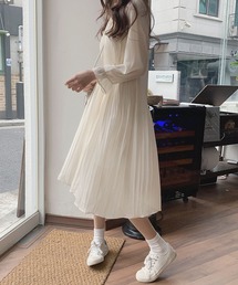 シフォンプリーツミディ丈ワンピース