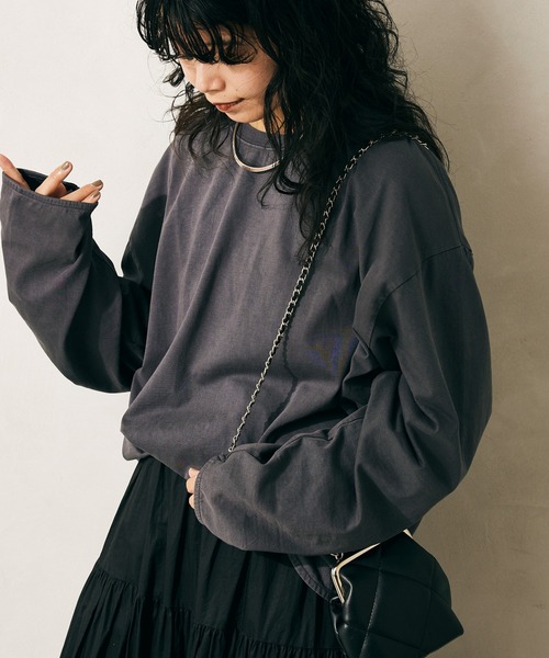 JOURNAL STANDARD relume（ジャーナルスタンダード　レリューム）の「レイヤードロングスリーブシャツ[無地T/オーバーサイズ][ユニセックス対応]（Tシャツ/カットソー・メンズ・ホワイト/グレー/ブラウン/ベージュ/グリーン・SMALL/MEDIUM/LARGE）」の3枚目の写真