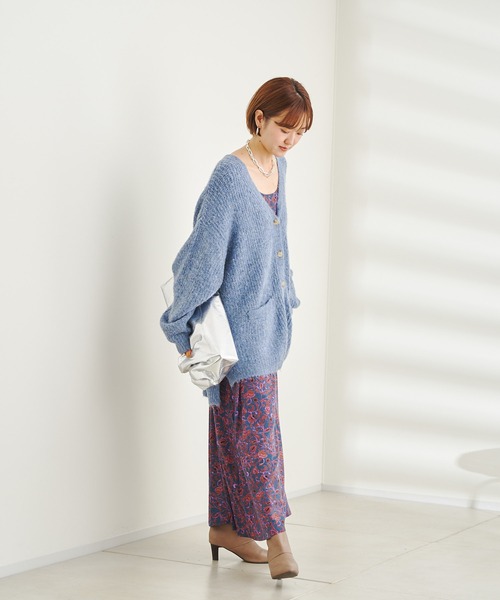 DouDou（ドゥドゥ）の「【WEB限定】Vネック畦カーディガン（カーディガン/ボレロ・レディース・ブルー/グリーン/ライトベージュ・FREE）」の5枚目の写真