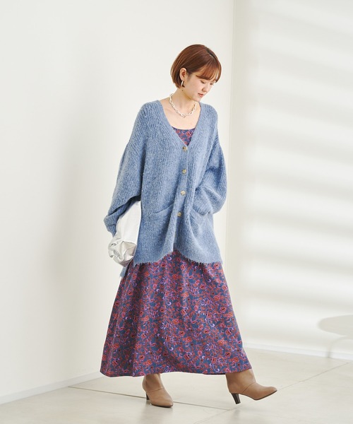 DouDou（ドゥドゥ）の「【WEB限定】Vネック畦カーディガン（カーディガン/ボレロ・レディース・ブルー/グリーン/ライトベージュ・FREE）」の6枚目の写真