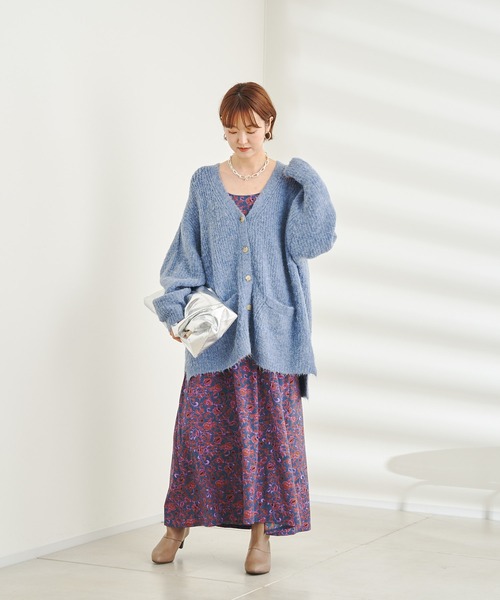 DouDou（ドゥドゥ）の「【WEB限定】Vネック畦カーディガン（カーディガン/ボレロ・レディース・ブルー/グリーン/ライトベージュ・FREE）」の7枚目の写真