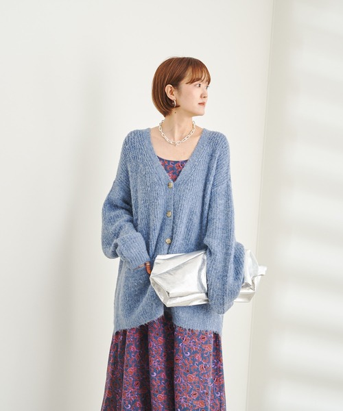 DouDou（ドゥドゥ）の「【WEB限定】Vネック畦カーディガン（カーディガン/ボレロ・レディース・ブルー/グリーン/ライトベージュ・FREE）」の13枚目の写真