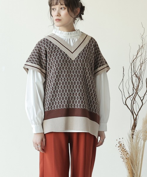 frames RAY CASSIN（フレームスレイカズン）の「【WEB限定】ジャガードニットベスト（ベスト・レディース・ブラック/ブラウン・FREE）」の12枚目の写真