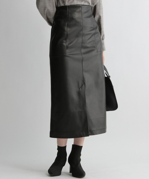 Andemiu（アンデミュウ）の「フェイクレザーステッチタイトスカート217995（スカート・レディース・オフホワイト/ブラック/ベージュ/ブラウン・SMALL/MEDIUM）」の3枚目の写真