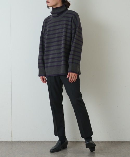 Lui's（ルイス）の「ミラノリブボーダータートルニット（ニット/セーター・メンズ・ホワイト/チャコールグレー/ブラック・FREE）」の8枚目の写真