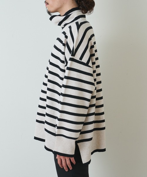 Lui's（ルイス）の「ミラノリブボーダータートルニット（ニット/セーター・メンズ・ホワイト/チャコールグレー/ブラック・FREE）」の12枚目の写真