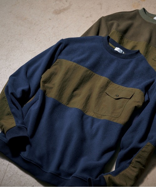 SPENDY'S Store（スペンディーズストア）の「＜Ｅ－ＢＯＸ/イーボックス＞胸ポケット配色フリース（スウェット・メンズ・カーキ/ネイビー・LL/M/L）」の2枚目の写真
