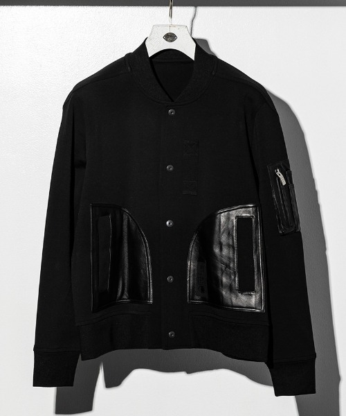 C DIEM（カルペディエム）の「mj8220-STRICH LEATHER AWARD JKT ジャケット（ブルゾン・メンズ・ブラック/チャコール・S/M/L）」の2枚目の写真