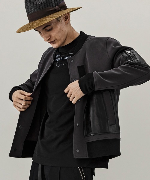C DIEM（カルペディエム）の「mj8220-STRICH LEATHER AWARD JKT ジャケット（ブルゾン・メンズ・ブラック/チャコール・S/M/L）」の5枚目の写真