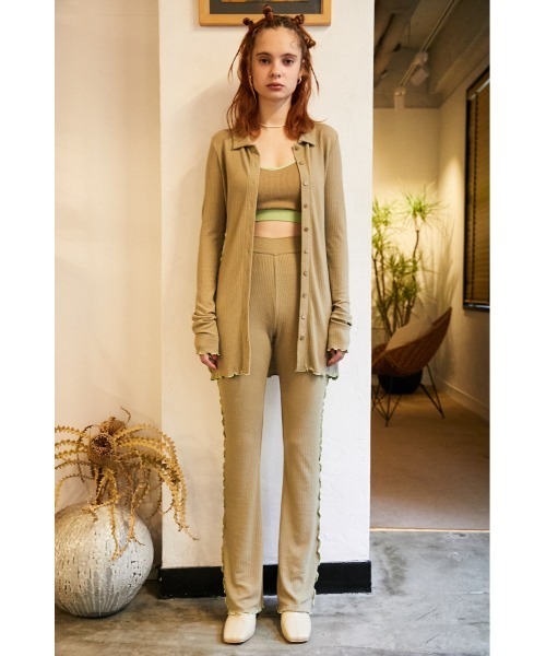 SLY（スライ）の「Sly Skin WOOL MIX FLARE PT ウールミックスフレア パンツ（ルームウェア/パジャマ・レディース・ライトグリーン/ベージュ・2/1）」の7枚目の写真