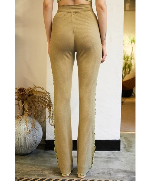 SLY（スライ）の「Sly Skin WOOL MIX FLARE PT ウールミックスフレア パンツ（ルームウェア/パジャマ・レディース・ライトグリーン/ベージュ・2/1）」の6枚目の写真