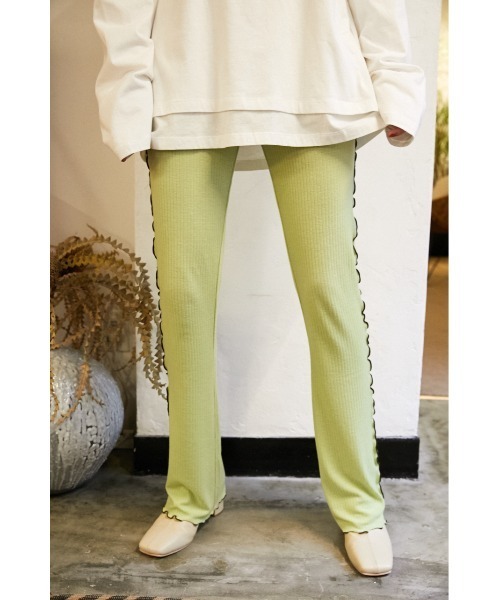 SLY（スライ）の「Sly Skin WOOL MIX FLARE PT ウールミックスフレア パンツ（ルームウェア/パジャマ・レディース・ライトグリーン/ベージュ・2/1）」の8枚目の写真