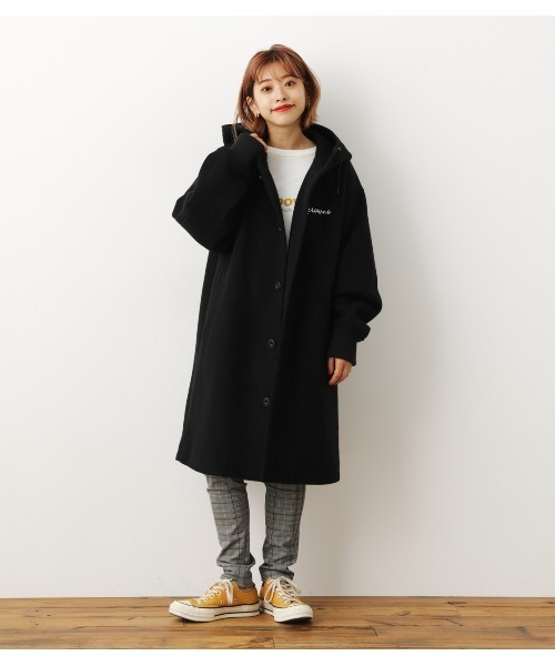 RODEO CROWNS WIDE BOWL（ロデオクラウンズワイドボウル）の「ニットメルトンフーデッドコート（チェスターコート・レディース・イエロー系その他/レディッシュグレー/ベージュ系その他/ブラック・FREE）」の2枚目の写真