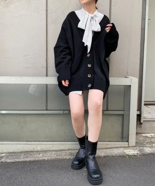 one after another NICE CLAUP（ワンアフターアナザーナイスクラップ）の「【WEB限定商品】ビッグシルエットカーディガン（カーディガン/ボレロ・レディース・ブラック/ベージュ/アイボリー/モカ・FREE）」の8枚目の写真