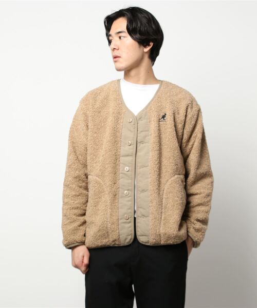 KANGOL（カンゴール）の「【KANGOL/カンゴール】プードルフリース ビッグシルエット　ノーカラージャケット（ノーカラージャケット・メンズ・ブラック/ベージュ/アイボリー・MEDIUM/LARGE）」の3枚目の写真