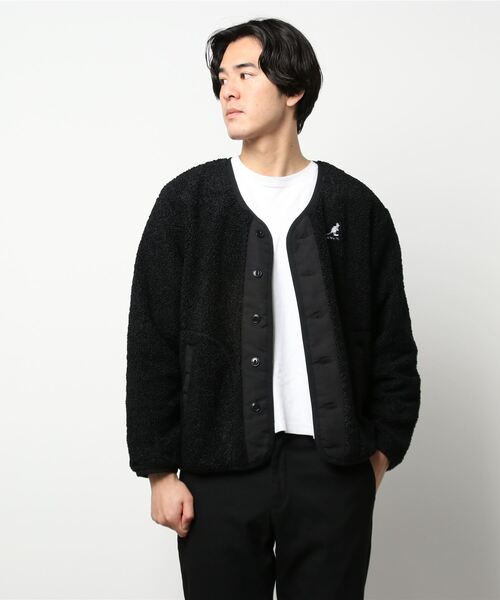 KANGOL（カンゴール）の「【KANGOL/カンゴール】プードルフリース ビッグシルエット　ノーカラージャケット（ノーカラージャケット・メンズ・ブラック/ベージュ/アイボリー・MEDIUM/LARGE）」の2枚目の写真