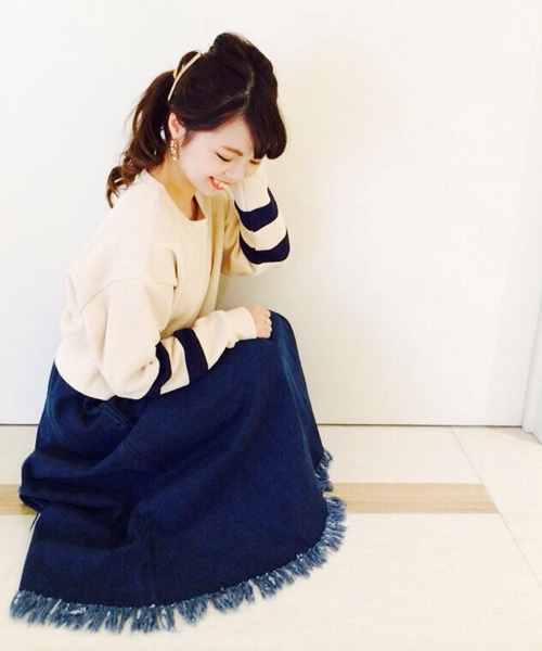 Kastane（カスタネ）の「【Kastane】断ち切りフレアスカート（スカート・レディース・ブラック/ブルー・FREE）」の12枚目の写真