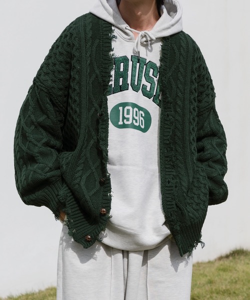 Perushu（ペルーシュ）の「ルーズダメージニットカーディガン（カーディガン/ボレロ・メンズ・パープル/イエロー/オレンジ/グリーン/アイボリー・MEDIUM/LARGE）」の3枚目の写真