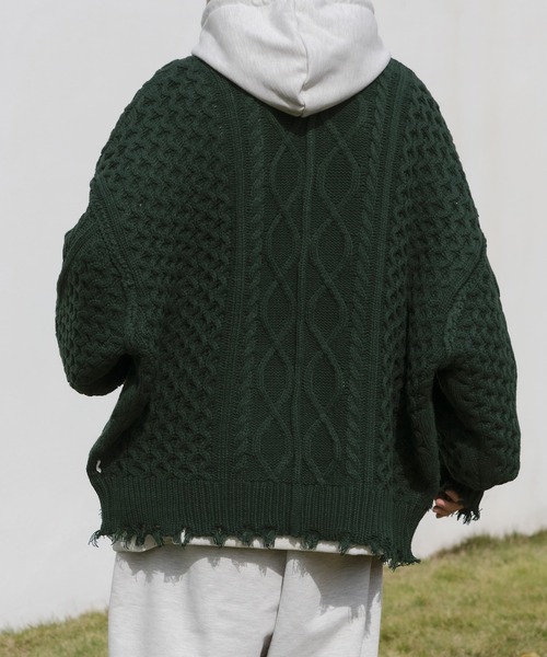 Perushu（ペルーシュ）の「ルーズダメージニットカーディガン（カーディガン/ボレロ・メンズ・パープル/イエロー/オレンジ/グリーン/アイボリー・MEDIUM/LARGE）」の18枚目の写真