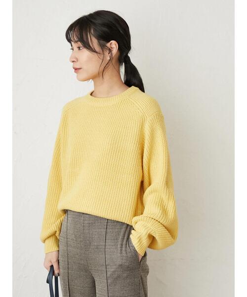 Green　Parks（グリーンパークス）の「厚み畦ショート丈プルオーバー＊（ニット/セーター・レディース・カーキ/イエロー/ブルー/アイボリー・FREE）」の18枚目の写真