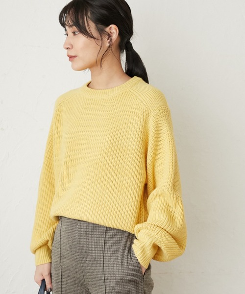Green　Parks（グリーンパークス）の「厚み畦ショート丈プルオーバー＊（ニット/セーター・レディース・カーキ/イエロー/ブルー/アイボリー・FREE）」の4枚目の写真
