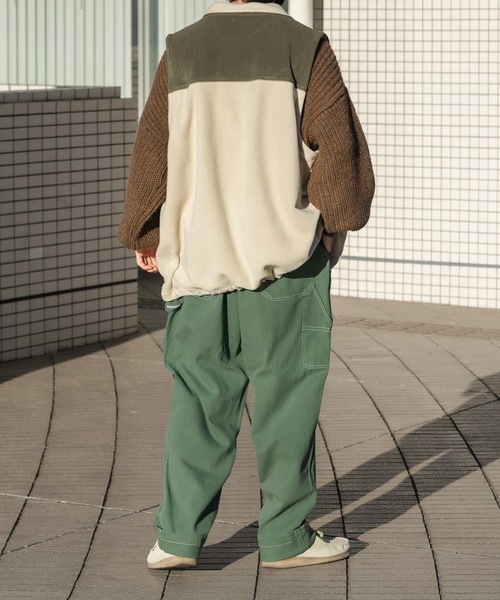 Perushu（ペルーシュ）の「配色切り替えフリースベスト（ベスト・メンズ・アイボリー/イエロー/グリーン・LARGE/MEDIUM）」の9枚目の写真