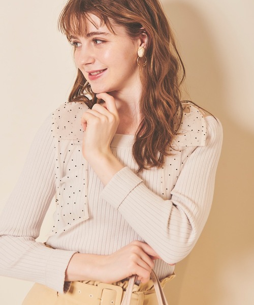 31 Sons de mode（トランテアン ソン ドゥ モード）の「肩オーガンジーリボンニット（ニット/セーター）」 - WEAR 【２４時間以内発送】MISTREASS オーガンジーリボンノースリーブニット