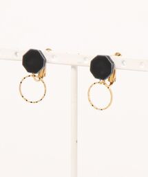 【irodori】八角とgold ringの陶イヤリング（黒）