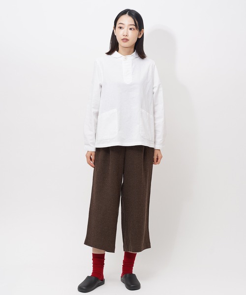 GRANDMA MAMA DAUGHTER(グランマママドーター)の「【 GRANDMA MAMA DAUGHTER / グランマ ママ ドーター 】 麻ウールサイドタブ イージーサルエルパンツ GP932661 KTI(その他パンツ・レディース・ブラウン・000/1)」の4枚目の写真