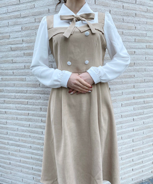 titty＆Co. PETIT（ティティアンドコープティ）の「【titty&Co.PETIT】ジャンスカ風ドッキングワンピース（ワンピース・レディース・ベージュ/マルチ・SMALL/MEDIUM）」の4枚目の写真