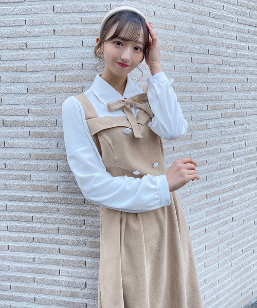 titty＆Co. PETIT（ティティアンドコープティ）の「【titty&Co.PETIT】ジャンスカ風ドッキングワンピース（ワンピース・レディース・ベージュ/マルチ・SMALL/MEDIUM）」の6枚目の写真