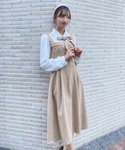 titty＆Co. PETIT（ティティアンドコープティ）の「【titty&Co.PETIT】ジャンスカ風ドッキングワンピース（ワンピース・レディース・ベージュ/マルチ・SMALL/MEDIUM）」の3枚目の写真