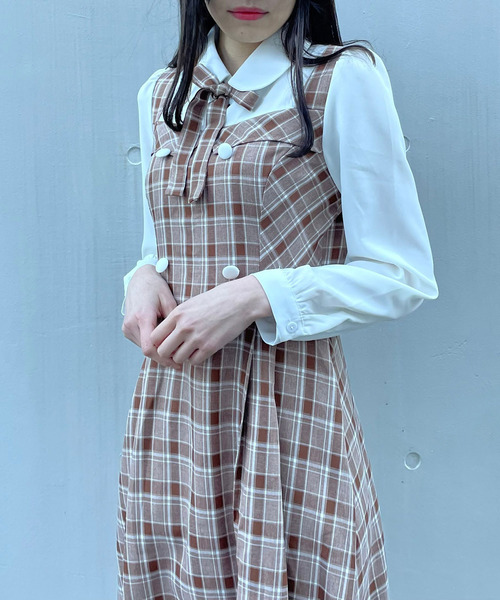 titty＆Co. PETIT（ティティアンドコープティ）の「【titty&Co.PETIT】ジャンスカ風ドッキングワンピース（ワンピース・レディース・ベージュ/マルチ・SMALL/MEDIUM）」の8枚目の写真